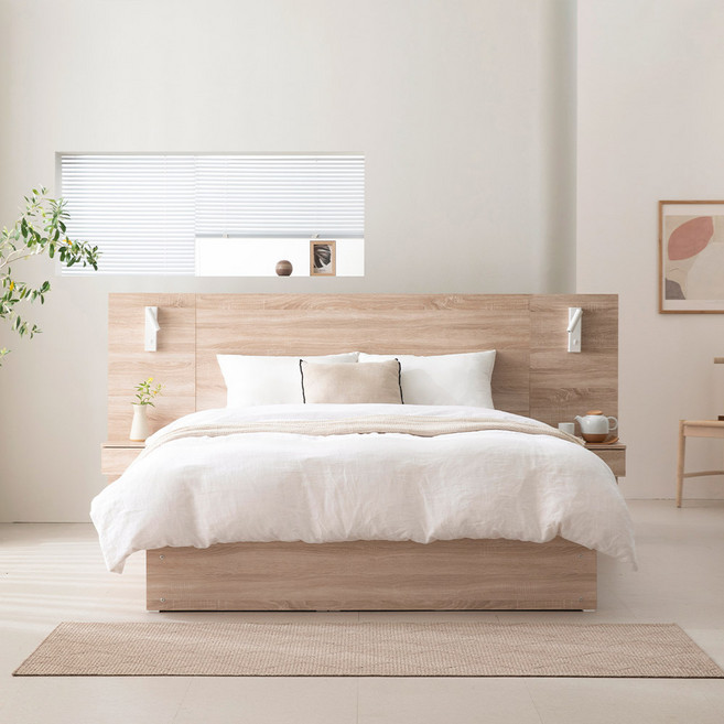 젠티스 델루나 3단 수납 호텔 침대 슈퍼싱글 SS 퀸 Q / 협탁 & 매트리스, 2. 내추럴오크 슈퍼싱글SS, 1. 협탁 미포함, 1. 베이직