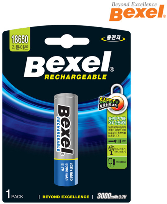 벡셀 18650 리튬이온 건전지(충전지) 3000mAh 3.7V, 1개입, 1개