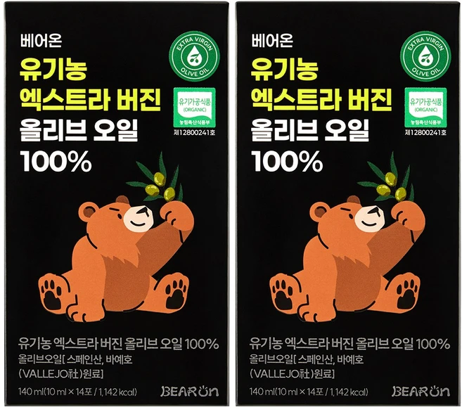 베어온 저산도 0.1 상위 1% 유기농 프리미엄 엑스트라버전 올리브오일 스틱 무방부제 무보존제, 2개, 140ml - 쿠팡