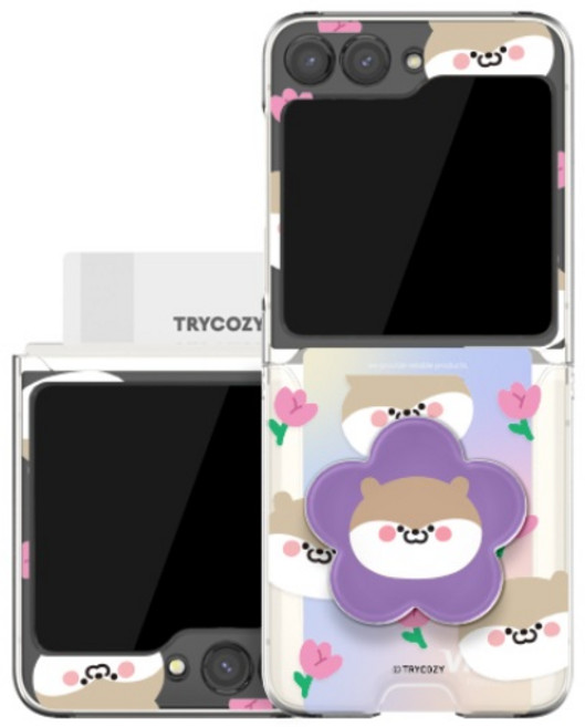 갤럭시 Z플립 5 4 3 플립 케이스 정품 TRY 동물꽃 패턴 에폭시톡 + 클리어 카드수납 하드케이스