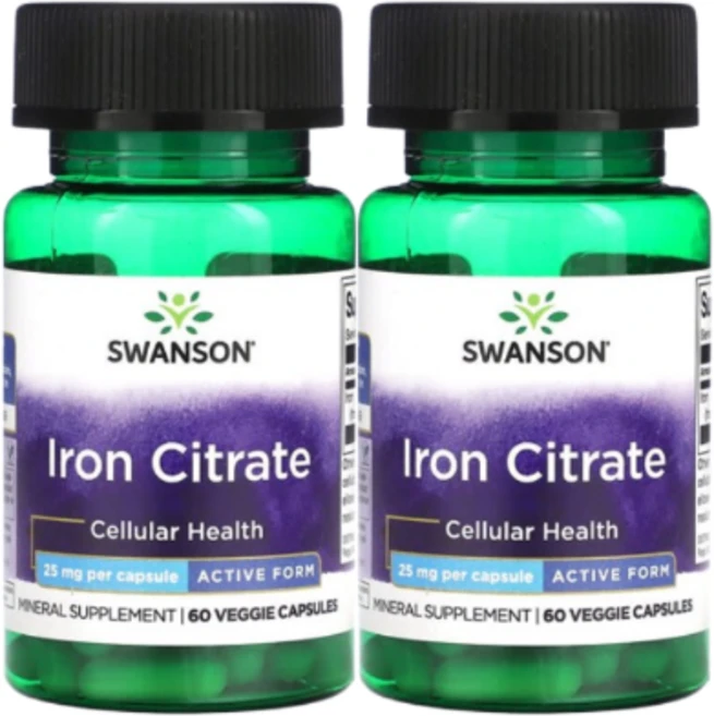 1+1 스완슨 철분 시트레이트 활성 제형 25mg 베지 캡슐 60정, 2개 - 쿠팡