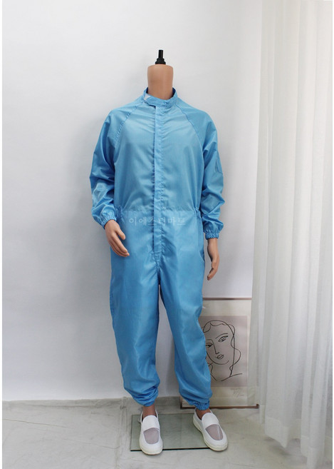 [제전복 원피스] 스카이블루 기본형 방진복 크린룸 정전기방지 무진복 제전가운, 1개, 스카이블루(skyblue)