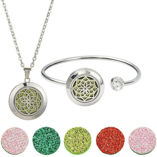 SUNNYCLUE 에센셜 오일 디퓨저 팔찌 1피스 목걸이 1개 리필 패드 10개 생명의 나무 스테인리스 스틸 조절 가능한 뱅글 아로마테라피 주얼리 여성용 선물 [호환], Chic