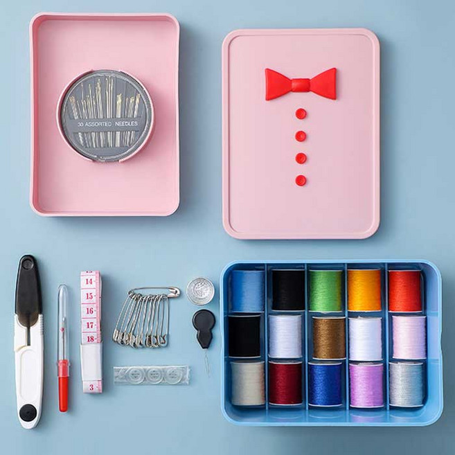 간지나 반짇고리 바느질세트 혼합색상 15종 sewing box 휴대용 바느질키트, 간지나 반짇고리 화이트, 1개