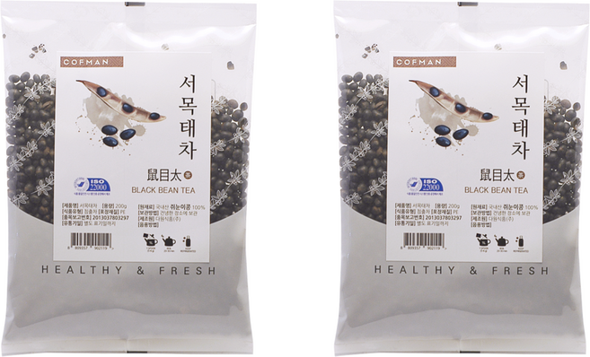 코프만 국산 볶은 쥐눈이콩차 검은콩차 400g, 1개, 2개입, 200g