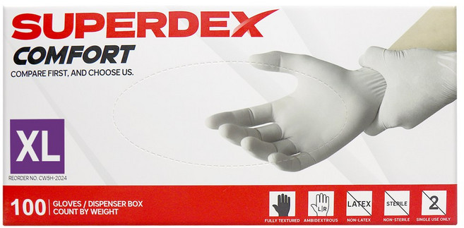 슈퍼덱스 컴포트 니트릴장갑 고무 파우더 프리 두꺼운 장갑 화이트 100매, 1개, XL, 흰색