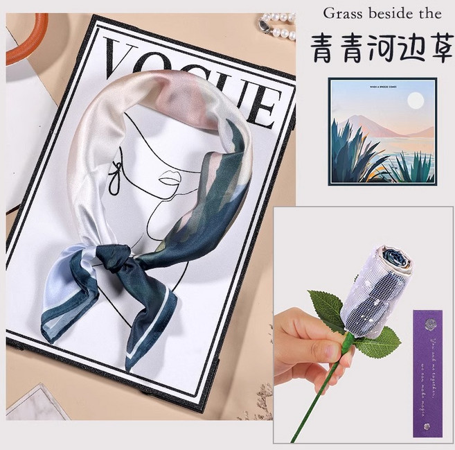 母親節禮物實用小禮品送媽媽老師生日絲巾花束禮盒婆婆長輩伴手禮, 【絲巾花束】青青河邊草+禮盒