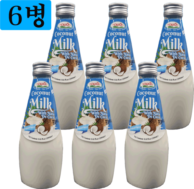나원 코코넛밀크 위드 나타드코코 6병/미국FDA등록/할랄인증제품, 6개, 290ml