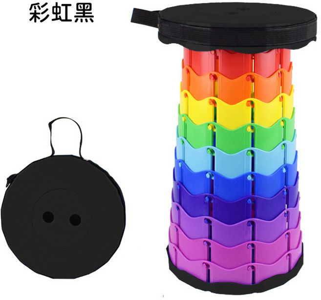 螺旋伸縮椅凳 排隊椅 釣魚椅 登山椅 露營, 1個, 【彩虹黑】伸縮椅 螺旋椅 露營椅, 彩虹黑
