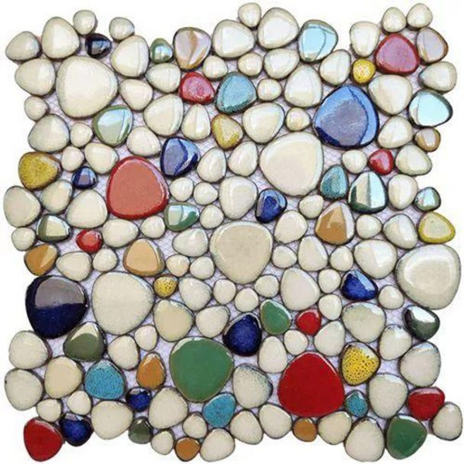 52QUAD 조약돌타일 테라스 발코니 온천 자갈타일, 30x30, 1개, 멀티컬러 과일 캔디 DIY-001