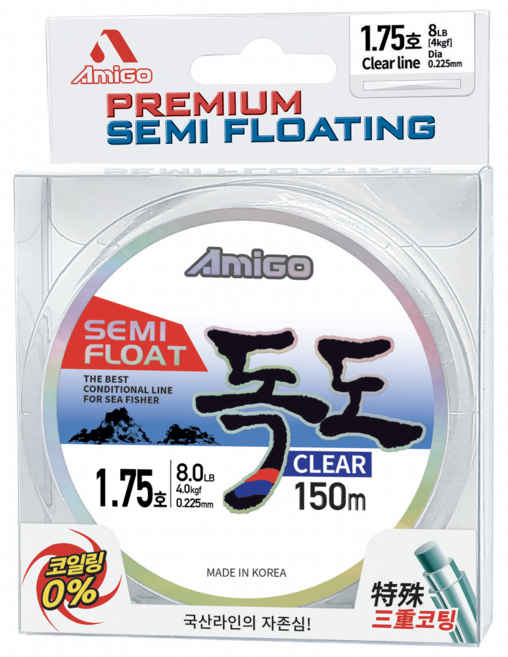 아미고 독도 클리어 세미플로트 민물 바다 갯바위 찌 낚시 원줄 150m, 1개