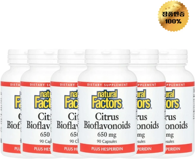 3+3 내추럴팩터스 시트러스 바이오플라보노이드 헤스피리딘 함유 650mg 캡슐 90정, 6개 - 쿠팡