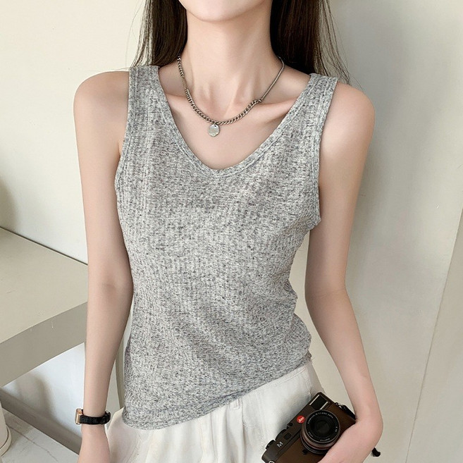 OniWear韓版慵懶風華夫格背心 夏季無袖寬鬆內搭外穿上衣