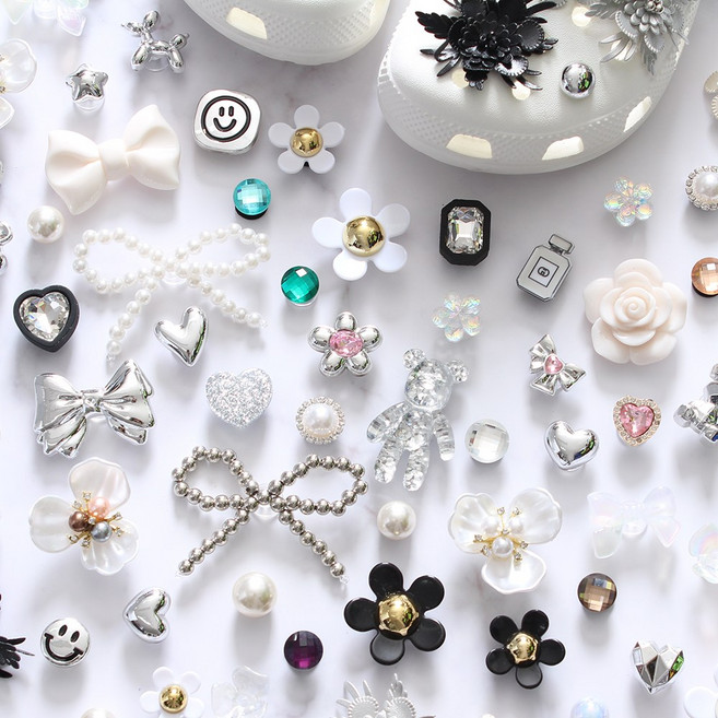 OK신꾸 진주리본 빅리본 진주 신꾸 신발악세사리 파츠 슈즈 참 슬리퍼 실내화 블링블링 나만의 신발 꾸미기