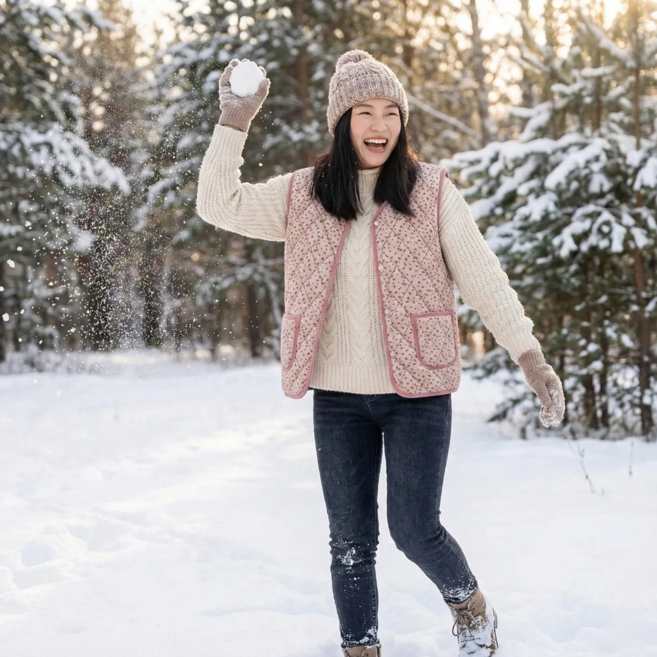 플라워 누빔조끼 방한조끼 발열조끼