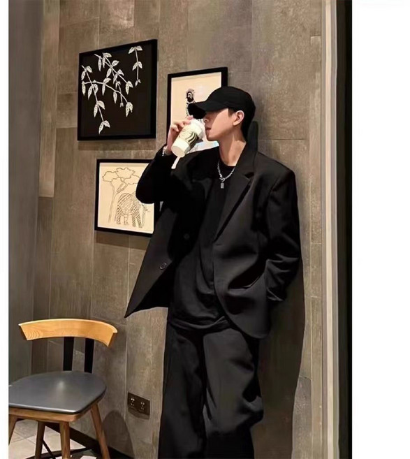 남자 정장 세트 캐주얼 봄 가을 상하의 투피스 세트 루즈핏 데일리 남자 블레이저 슈트 JZLYQ
