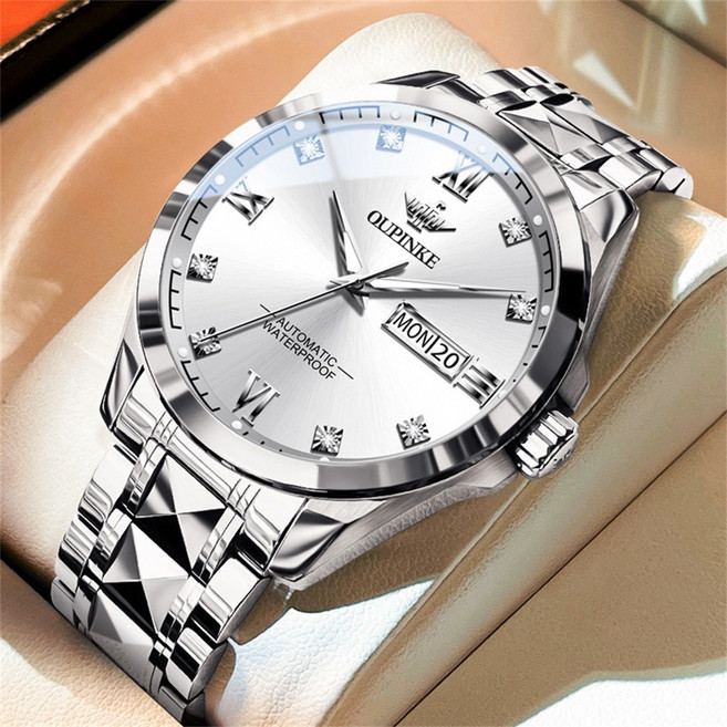 OUPINKE 남성 시계 정품 자동 기계식 오토매틱 럭셔리 명품 워터프루프 야광 메탈시계
