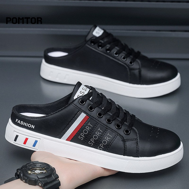 POMTOR 남성 뮬 슬리퍼 편안한 슬립온 스니커즈 반슬리퍼