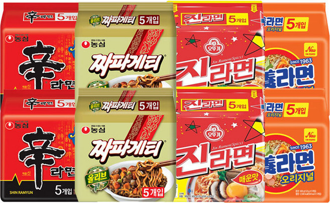 봉지라면 혼합 40 (신라면10+짜파게티10+진라면매운맛10+삼양라면10), 단일속성, 40개