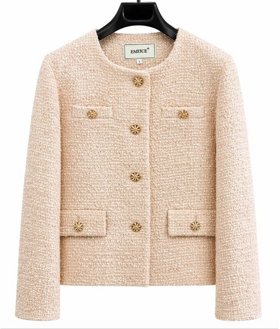 휠렉스 여성 트위드 노카라 숏자켓 금장 버튼 오피스룩 하객룩 봄 아우터 JT226