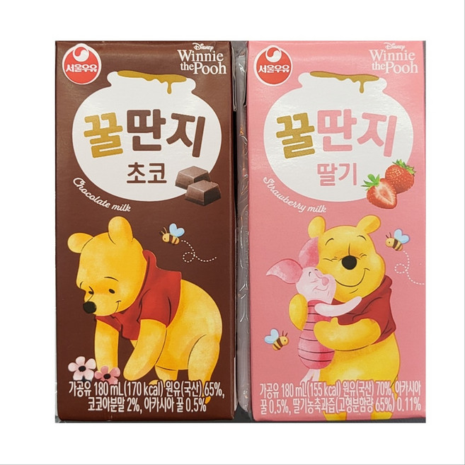 서울 우유 딸기꿀단지 180ml 24개 + 초코꿀단지 180ml 24개