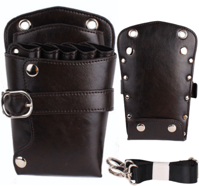 프라홈 헤어디자이너 스텝 미용사가위집 크로스백 가방, 5포켓, 1개, 다크브라운