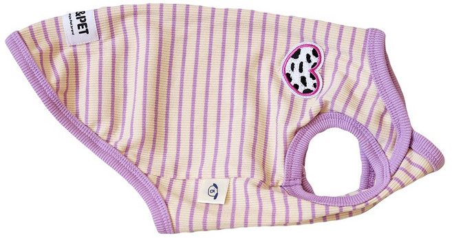 유앤펫 강아지옷 와펜 스트라이프 나시 티셔츠 실내복 중형견 대형견옷, 퍼플, 1개