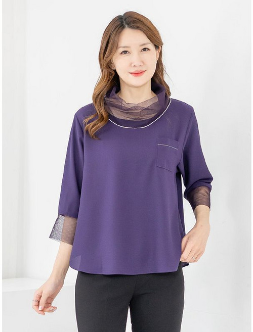 모슬린 엄마옷 블라우스 망사터틀 7부 MQG126718 마담 미시 중년여성 빅사이즈 할머니옷 50대 60대 70대