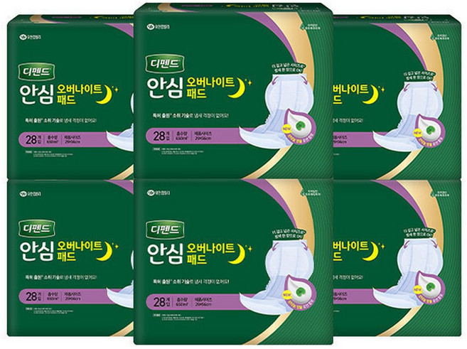 디펜드 안심 오버나이트 패드 28매 x6팩, 28매입, 6개