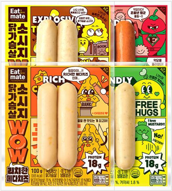 5+5 잇메이트 닭가슴살 소시지 WOW 혼합 100g x 10팩 / 냉동 닭가슴살소세지 헬스, 친절한 겨자씨 10팩