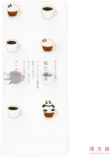 일본 하마몬요 순면 거즈 얇은 타올 온천수건 4타입, 1개, 07 카푸치노 팬더