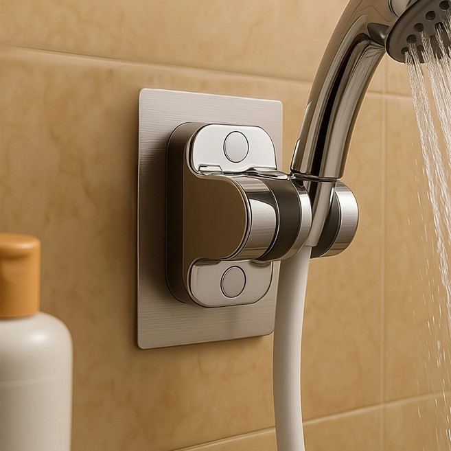 코어피스 무타공 각도 조절 욕실 샤워기 헤드 걸이 고정기 거치대, 미러실버