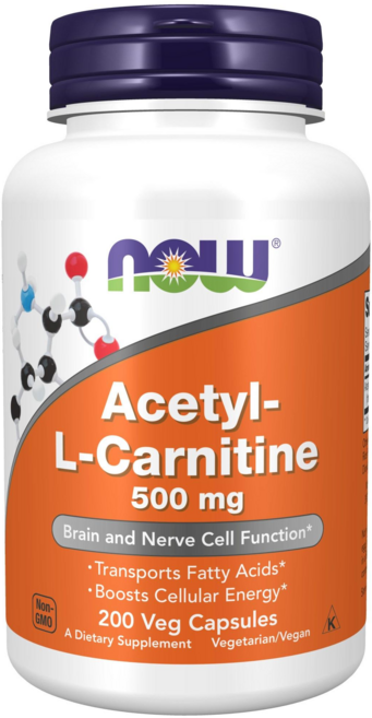 NOW Foods 乙醯左旋肉鹼素食膠囊 500mg, 1個, 200 入