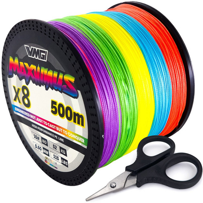 VMG 일본원사 PE 8합사 대용량 500M 낚시줄+합사가위, 1개, 멀티컬러