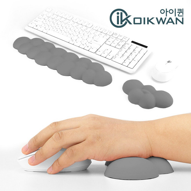세트~! 아이퀸 구름 키보드 손목받침대 + 마우스 손목 보호패드 ( 팜레스트 ), B색상3: 구름 키보드+마우스 세트-그레이, 1개