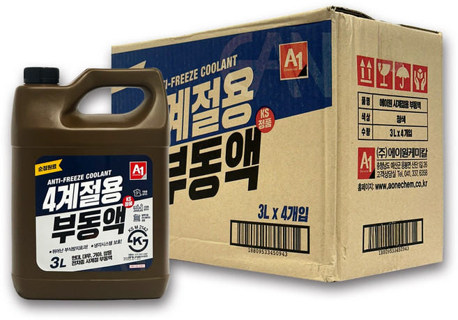 에이원 4계절용 부동액 파란색, 3L, 3개