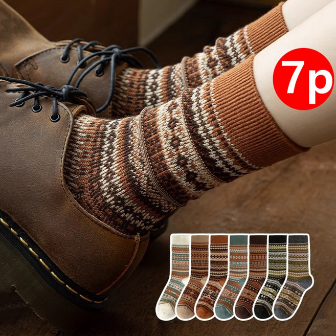 여성용 7켤레 두꺼운 중목 여성 패션 가을겨울 양말