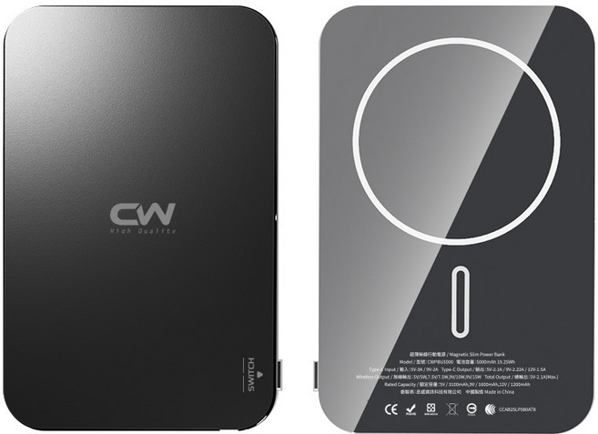 CW 超薄磁吸行動電源 PD快充 Magsafe無線充電 Type C 迷你隨身充, 黑色,5000mAh, 黑色, 5000mAh