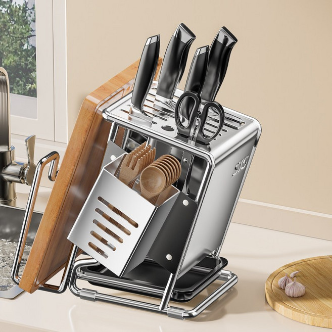 Frokom 한연솔 주방 다용도 304 스텐 칼보관함 스테인리스 탄소강 칼꽂이, 1개, 진그레이
