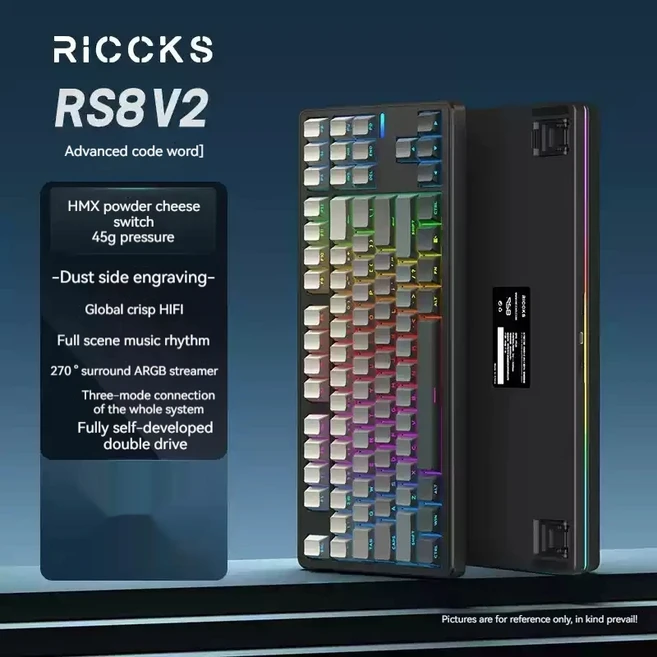Riccks RS8 V2 Wireless Mechanical Keyboard 3Mode Hot Swap Gasket Low Noise Battery Life Dual Drive C, 06 Dust-Cheese Switch