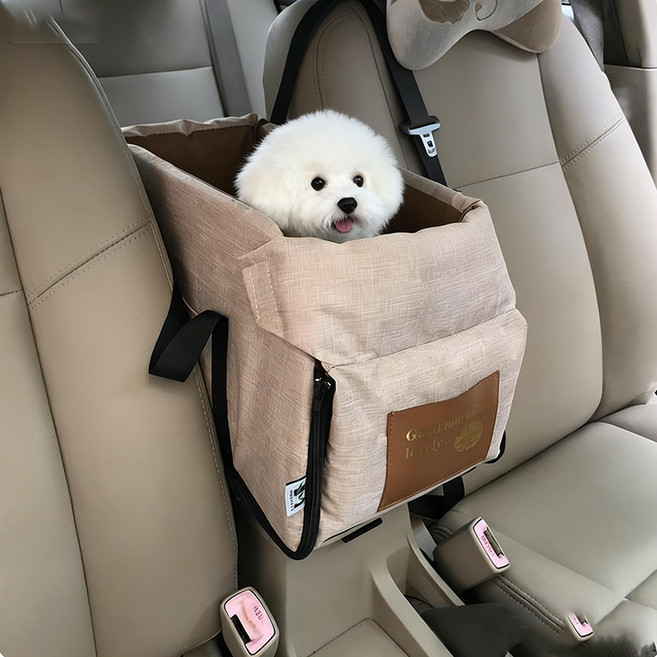 Jeernare 콘솔박스 강아지 카시트 휴대용 애견 카시트 사계절용 강아지 이동가방, 1개, 브라운