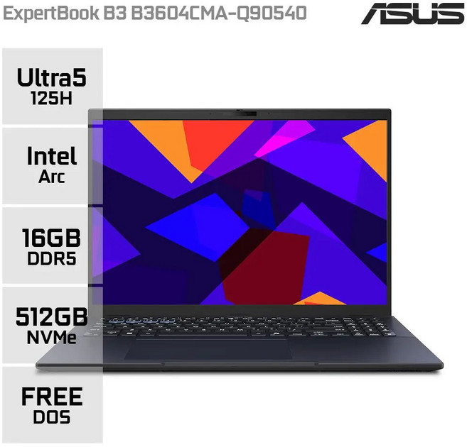 에이수스 2024 익스퍼트북 B3 16 코어Ultra5, Star Black, B3604CMA-Q90540, 512GB, 16GB, Free DOS