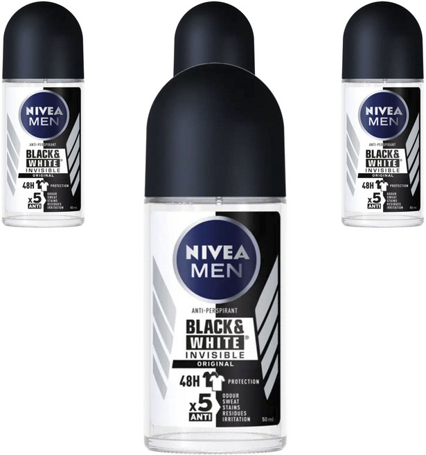 니베아 데오드란트 롤온 블랙 앤 화이트 인비저블 오리지날, 4개, 50ml