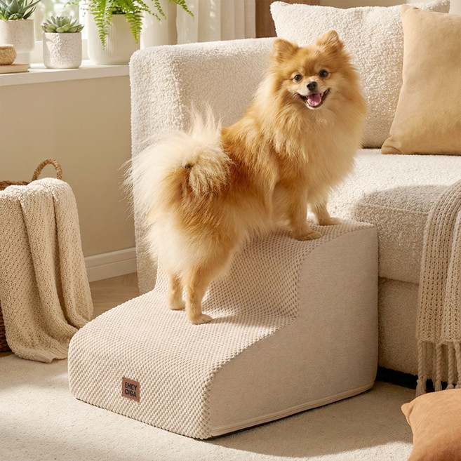 EHEYCIGA 곡선형 쾌적 강아지 계단 논슬립 슬개골보호 애견계단 2단 3단 4단, 1개, 베이지색