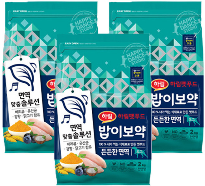 하림펫푸드 전연령 밥이보약 알맞은 체중 강아지사료, 3.4kg, 3개