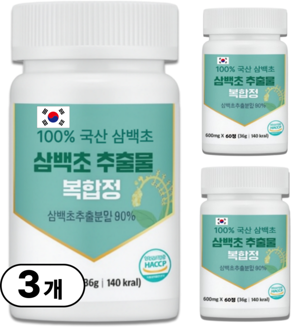 국산 삼백초 추출물 식약청인증 퀘르세틴 맥문동 도라지 추출 분말 함유, 60정, 36g, 3개