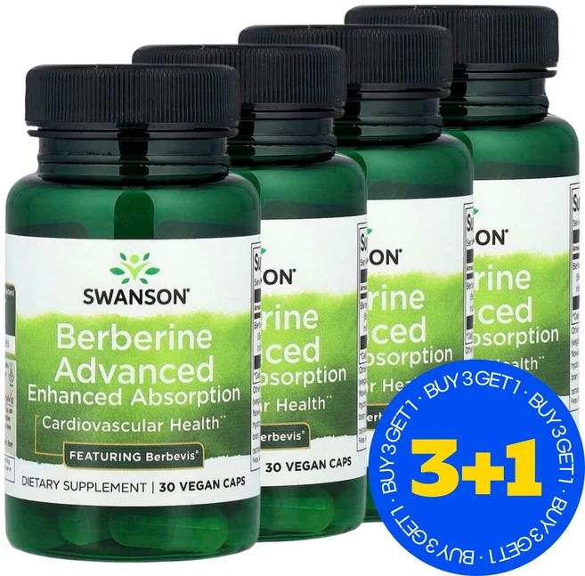 [3+1] Swanson 스완슨 베르베린 어드밴스드 Berberine Advanced 550mg 베지 캡슐 30정 약들약 고약사 / 해외직구 미국정품, 4개 - 쿠팡