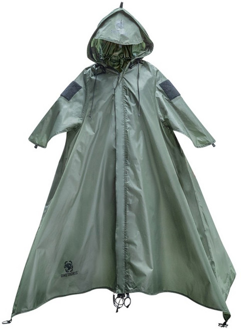 ONETIGRIS 레인 판초 아웃도어 텐트 다회용 텐트 부시크래프트 우의 방수, 1개