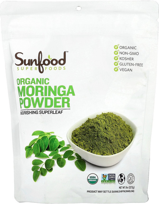 Sunfood 유기농 모링가 파우더 8 oz (227 g) Sunfood (썬푸드), Sunfood, 유기농 모링가 파우더, 8 oz (22, 227g, 1개
