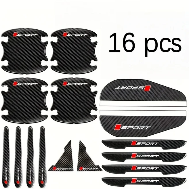 호환 16개/세트 풀 세트 카본 파이버 도어 충돌 방지 스티커 도어 보호 스티커 충돌 긁힘 방지, 01 16pcs black